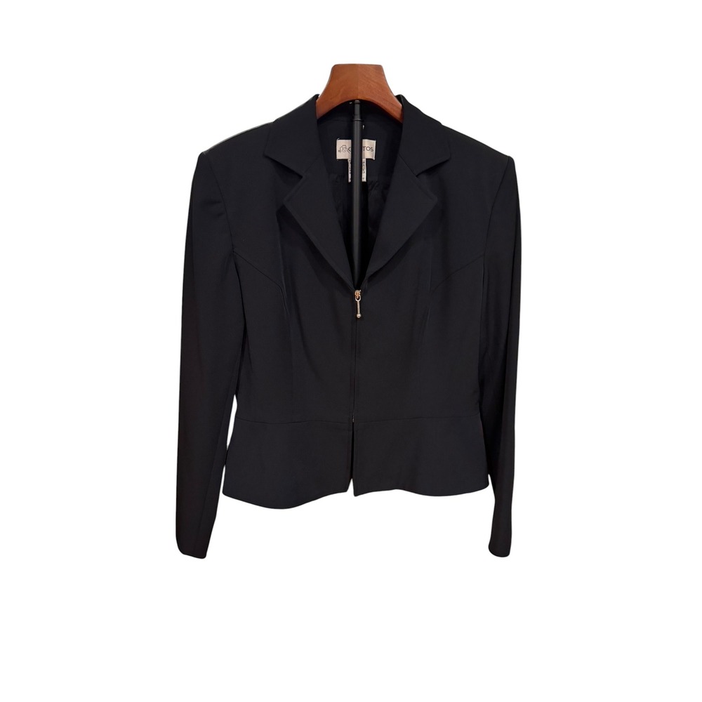 Vtg 90s Gantos‎ Black Zip Front Blazer Jacket Women Peplum Career office goth 8